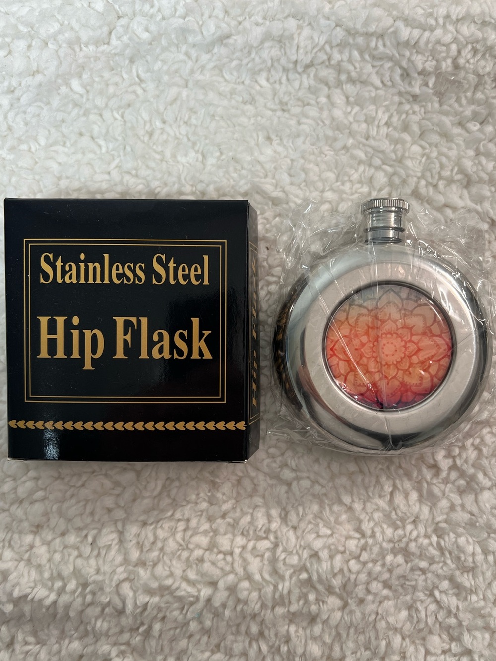 Lucy Lu "Floral" Stainless Steel 5 Oz. Flask with Screw On/Off Top
